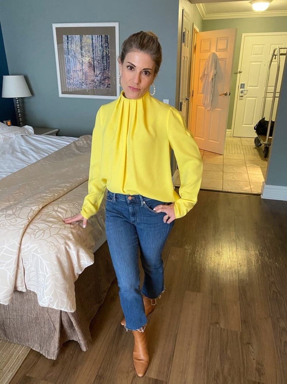 TIBI Bright Yellow Long Sleeve High Neckline Esme Back Zipper Top size 0